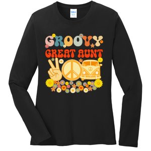 Groovy Great Aunt Retro Matching Family Baby Shower Mother Ladies Long Sleeve Shirt