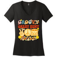 Groovy Great Aunt Retro Matching Family Baby Shower Mother Women's V-Neck T-Shirt