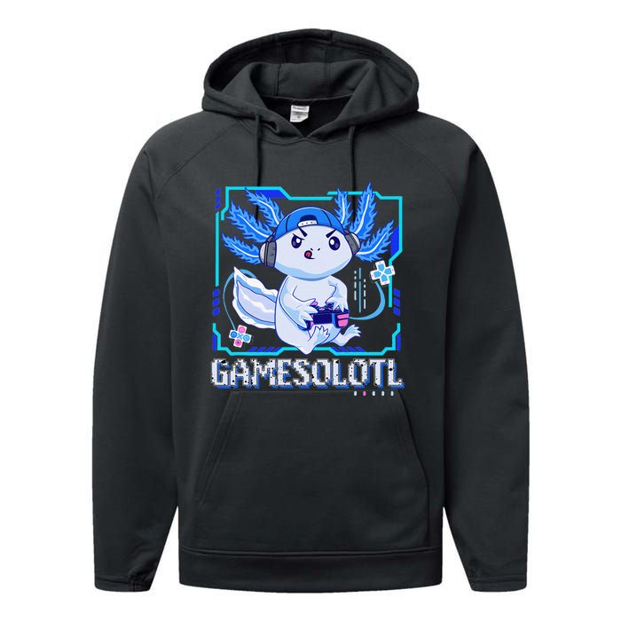 Gamesolotl Gamer Axolotl Video Games Anime Lizard Performance Fleece Hoodie