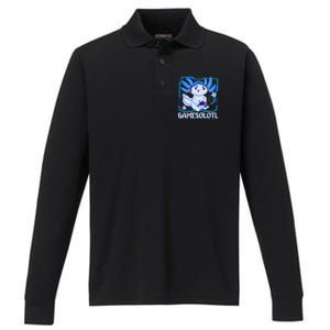 Gamesolotl Gamer Axolotl Video Games Anime Lizard Performance Long Sleeve Polo