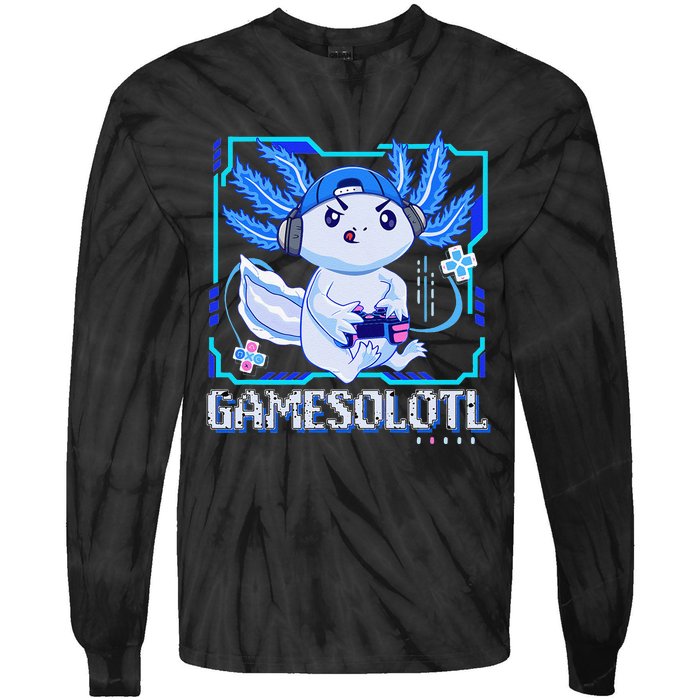 Gamesolotl Gamer Axolotl Video Games Anime Lizard Tie-Dye Long Sleeve Shirt