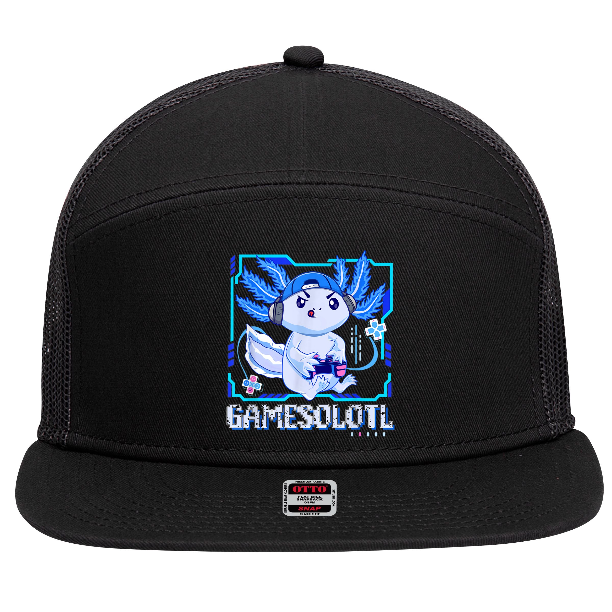 Gamesolotl Gamer Axolotl Boys Video Games Anime Lizard 7 Panel Mesh Trucker Snapback Hat