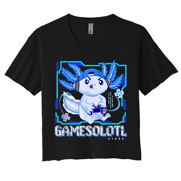 Gamesolotl Gamer Axolotl Boys Video Games Anime Lizard Women's Crop Top Tee