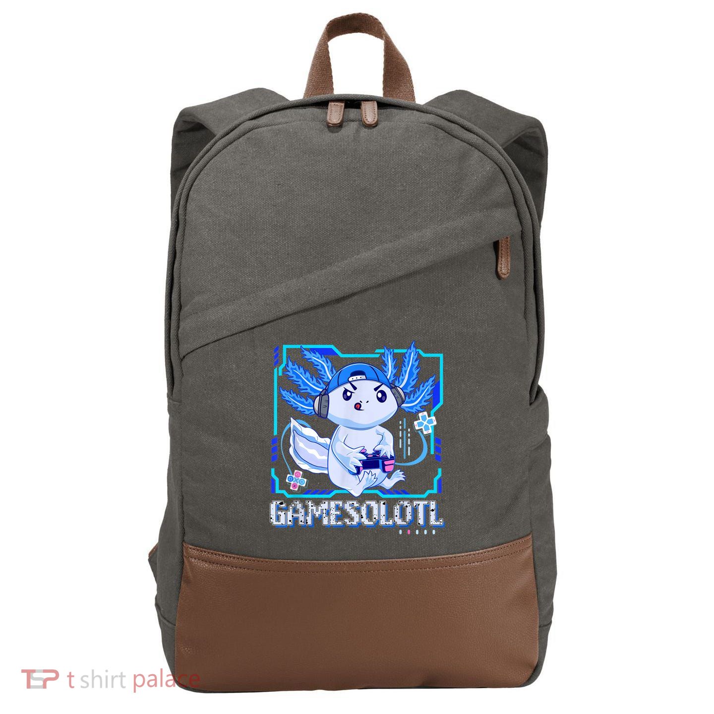 Gamesolotl Gamer Axolotl Boys Video Games Anime Lizard Cotton Canvas Backpack