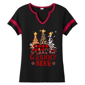 Grandma Granny Bear Xmas Tree Pj Leopard Buffalo Plaid Gift Ladies Halftime Notch Neck Tee