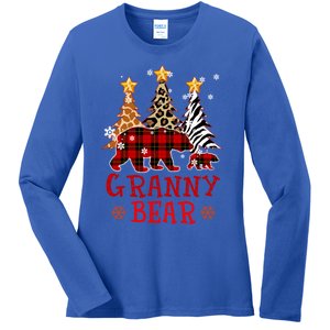 Grandma Granny Bear Xmas Tree Pj Leopard Buffalo Plaid Gift Ladies Long Sleeve Shirt