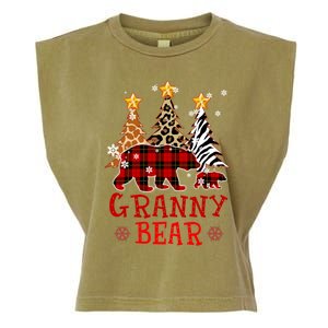 Grandma Granny Bear Xmas Tree Pj Leopard Buffalo Plaid Gift Garment-Dyed Women's Muscle Tee