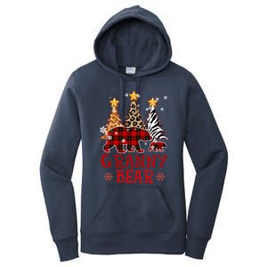 Grandma Granny Bear Xmas Tree Pj Leopard Buffalo Plaid Gift Women's Pullover Hoodie