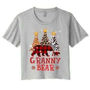 Grandma Granny Bear Xmas Tree Pj Leopard Buffalo Plaid Gift Women's Crop Top Tee