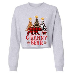 Grandma Granny Bear Xmas Tree Pj Leopard Buffalo Plaid Gift Cropped Pullover Crew