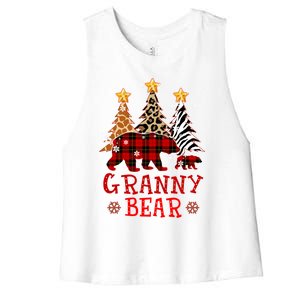 Grandma Granny Bear Xmas Tree Pj Leopard Buffalo Plaid Gift Women's Racerback Cropped Tank