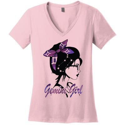 Gemini Girl Birthday Gemini Woman Zodiac Sign Women's V-Neck T-Shirt