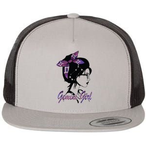 Gemini Girl Birthday Gemini Woman Zodiac Sign Flat Bill Trucker Hat