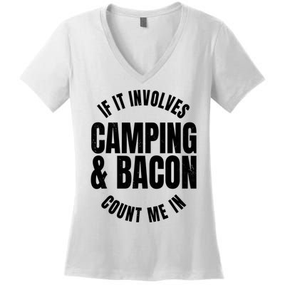 Glamping Glamper Boujee Tents Camper Camping And Bacon Women's V-Neck T-Shirt