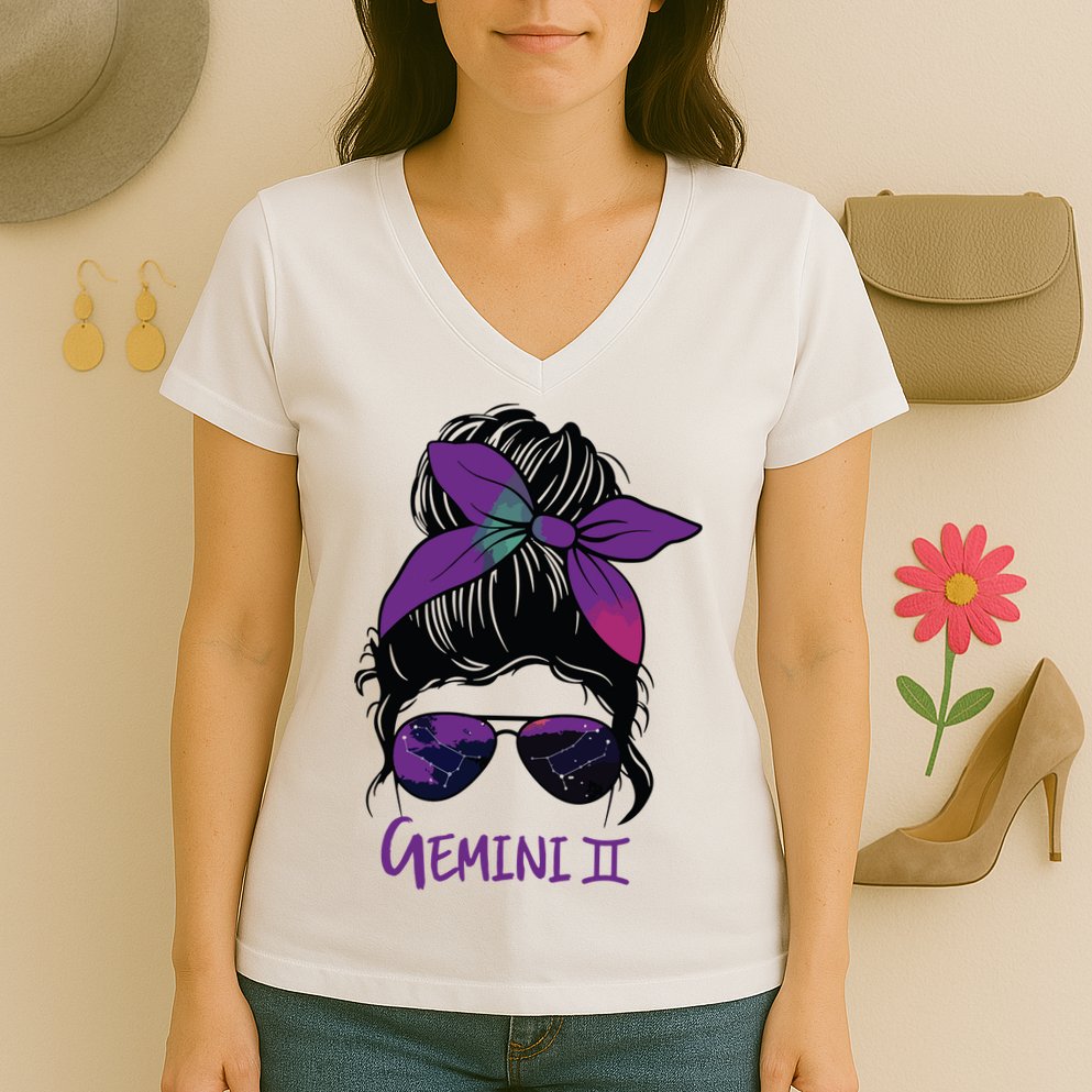Gemini Girl Birthday Gemini Woman Zodiac Constellation Women's V-Neck T-Shirt