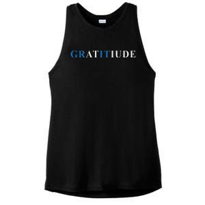 Gratitude Grit Blue Letter Inspirational Message Ladies PosiCharge Tri-Blend Wicking Tank