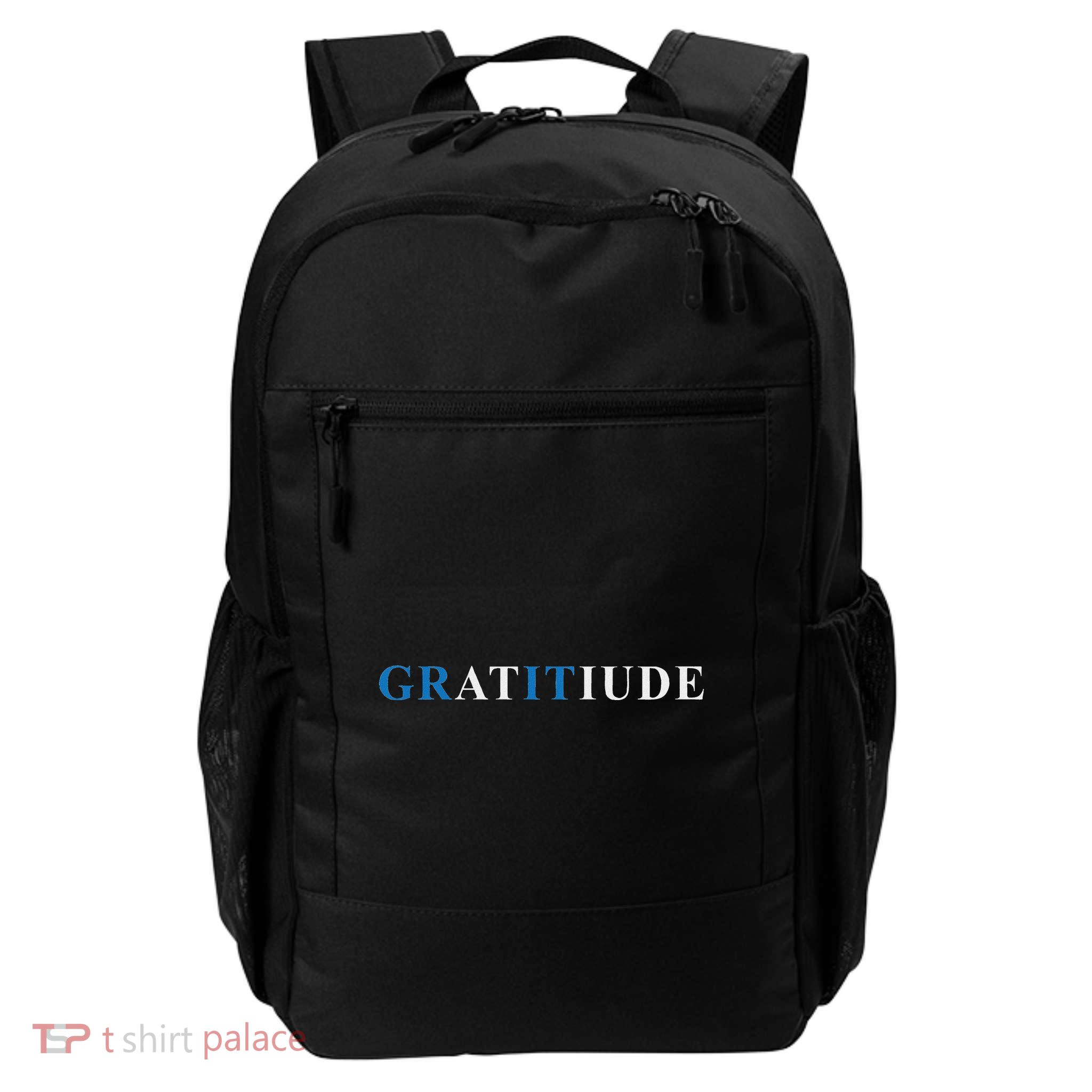 Gratitude Grit Blue Letter Inspirational Message Daily Commute Backpack