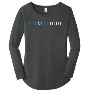 Gratitude Grit Blue Letter Inspirational Message Women's Perfect Tri Tunic Long Sleeve Shirt