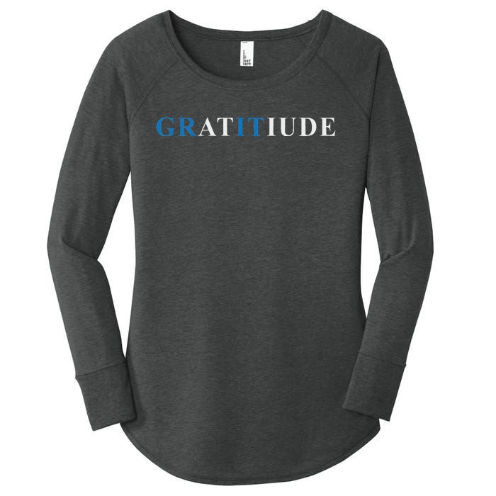 Gratitude Grit Blue Letter Inspirational Message Women's Perfect Tri Tunic Long Sleeve Shirt