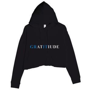 Gratitude Grit Blue Letter Inspirational Message Crop Fleece Hoodie