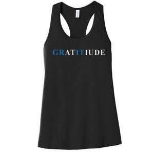 Gratitude Grit Blue Letter Inspirational Message Women's Racerback Tank