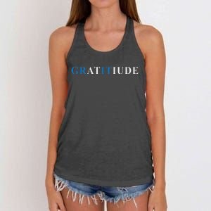 Gratitude Grit Blue Letter Inspirational Message Women's Knotted Racerback Tank