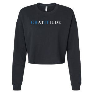 Gratitude Grit Blue Letter Inspirational Message Cropped Pullover Crew