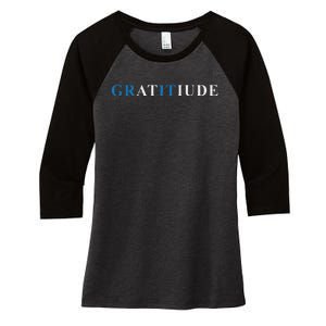 Gratitude Grit Blue Letter Inspirational Message Women's Tri-Blend 3/4-Sleeve Raglan Shirt