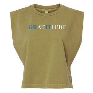 Gratitude Grit Blue Letter Inspirational Message Garment-Dyed Women's Muscle Tee