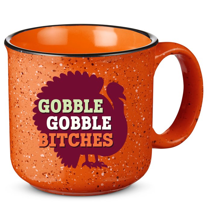 Gobble Gobble Bitches Thanksgiving Turkey Virginia Tech Hokies VT 15oz Campfire Ceramic Mug