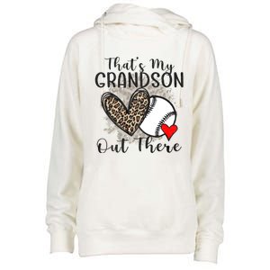 Grandma Grandpa Baseball Funny ThatS My Grandson Out There Womens Funnel Neck Pullover Hood