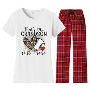 Grandma Grandpa Baseball Funny ThatS My Grandson Out There Women's Flannel Pajama Set