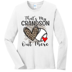 Grandma Grandpa Baseball Funny ThatS My Grandson Out There Ladies Long Sleeve Shirt