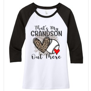 Grandma Grandpa Baseball Funny ThatS My Grandson Out There Women's Tri-Blend 3/4-Sleeve Raglan Shirt