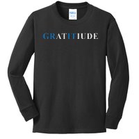 Gratitude Grit Blue Letter Inspirational Message Kids Long Sleeve Shirt