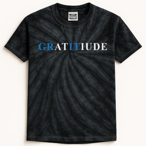 Gratitude Grit Blue Letter Inspirational Message Kids Tie-Dye T-Shirt