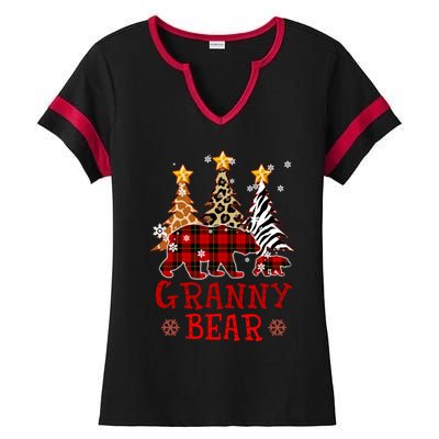 Grandma Granny Bear Xmas Tree Pj Leopard Buffalo Plaid Funny Gift Ladies Halftime Notch Neck Tee