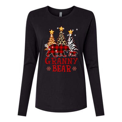 Grandma Granny Bear Xmas Tree Pj Leopard Buffalo Plaid Funny Gift Womens Cotton Relaxed Long Sleeve T-Shirt