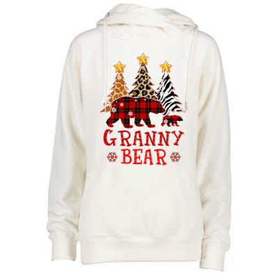 Grandma Granny Bear Xmas Tree Pj Leopard Buffalo Plaid Funny Gift Womens Funnel Neck Pullover Hood