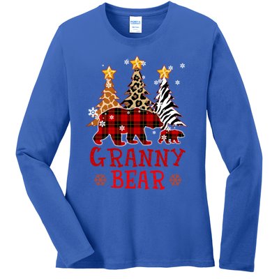 Grandma Granny Bear Xmas Tree Pj Leopard Buffalo Plaid Funny Gift Ladies Long Sleeve Shirt