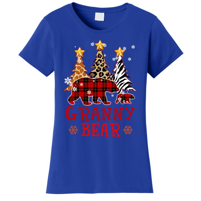 Grandma Granny Bear Xmas Tree Pj Leopard Buffalo Plaid Funny Gift Women's T-Shirt