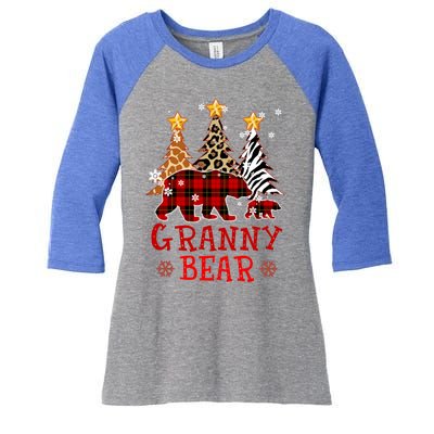 Grandma Granny Bear Xmas Tree Pj Leopard Buffalo Plaid Funny Gift Women's Tri-Blend 3/4-Sleeve Raglan Shirt