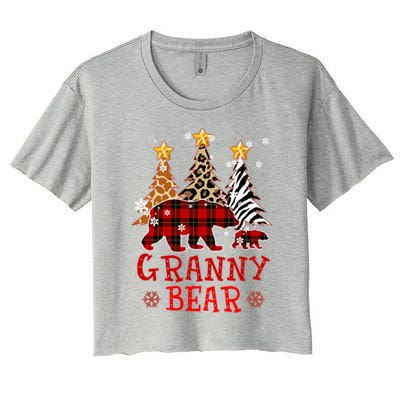 Grandma Granny Bear Xmas Tree Pj Leopard Buffalo Plaid Funny Gift Women's Crop Top Tee