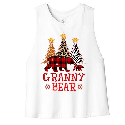 Grandma Granny Bear Xmas Tree Pj Leopard Buffalo Plaid Funny Gift Women's Racerback Cropped Tank