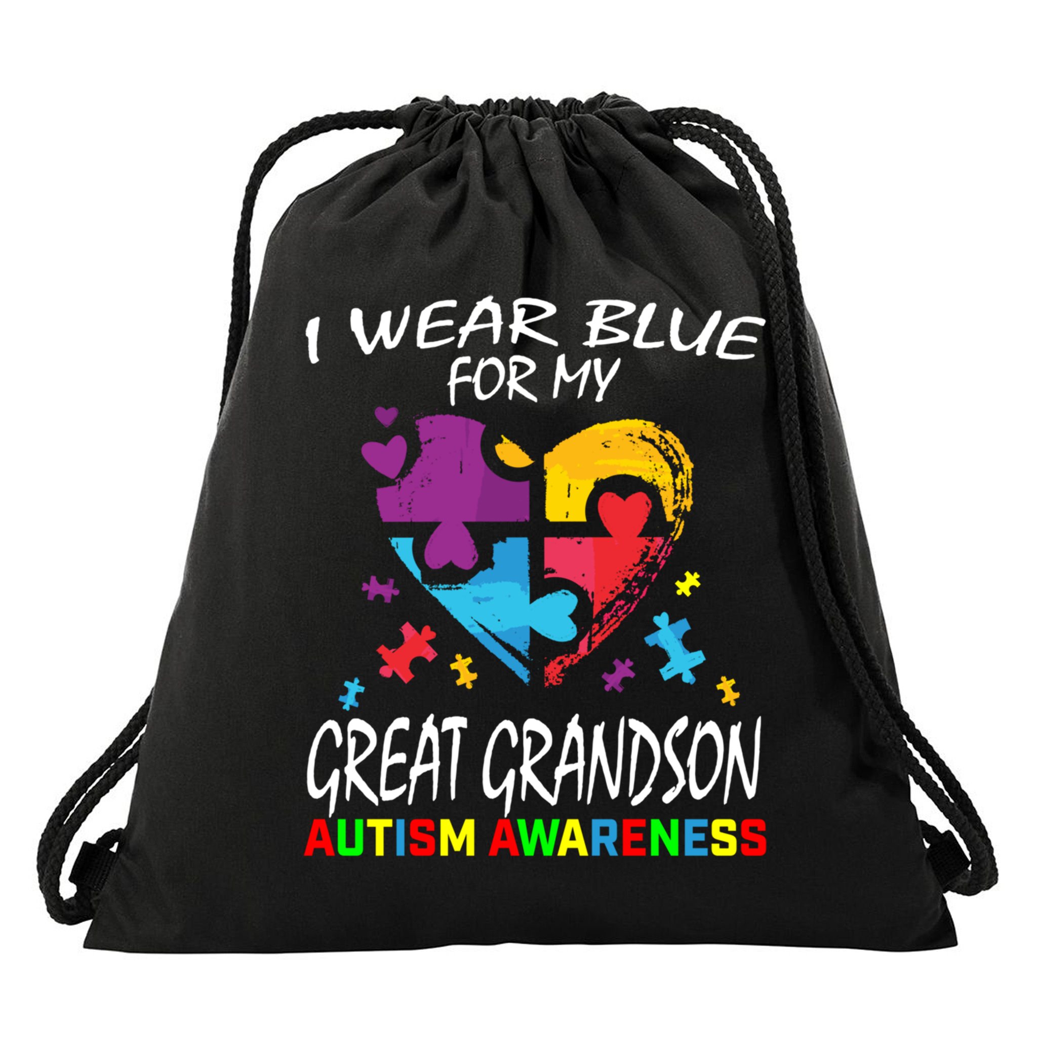 Grandma Grandpa Blue For My Great Grandson Autism Awareness Great Gift Drawstring Bag