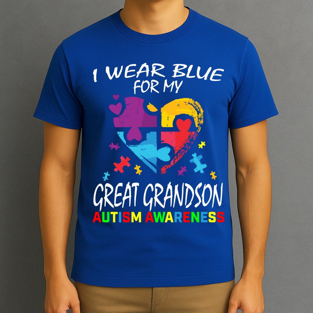 Grandma Grandpa Blue For My Great Grandson Autism Awareness Great Gift T-Shirt