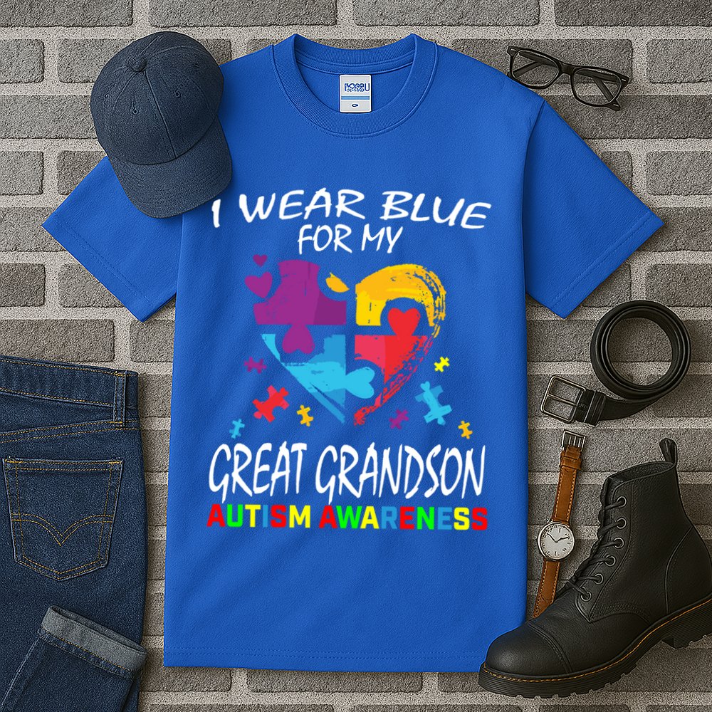 Grandma Grandpa Blue For My Great Grandson Autism Awareness Great Gift Tall T-Shirt