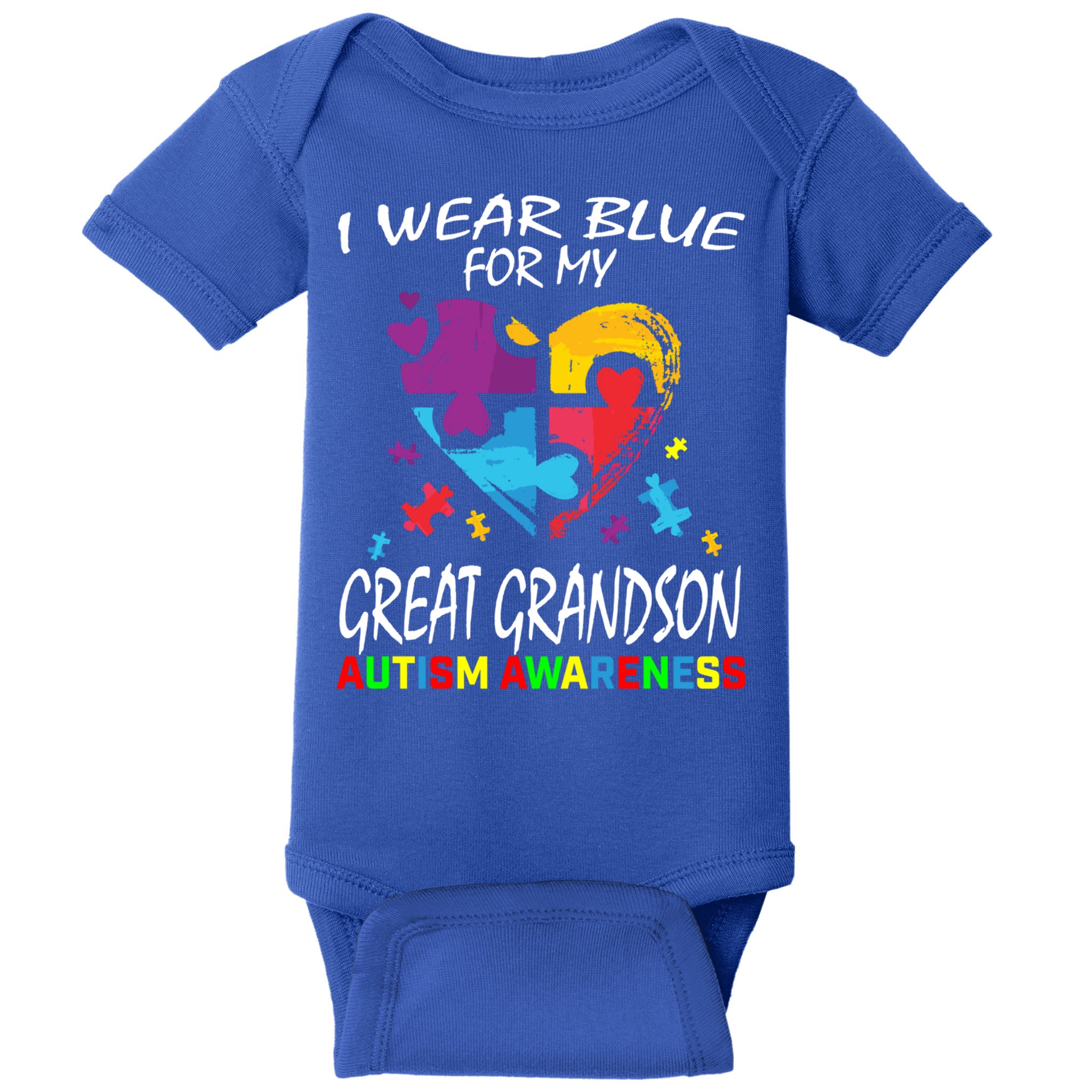 Grandma Grandpa Blue For My Great Grandson Autism Awareness Great Gift Baby Bodysuit