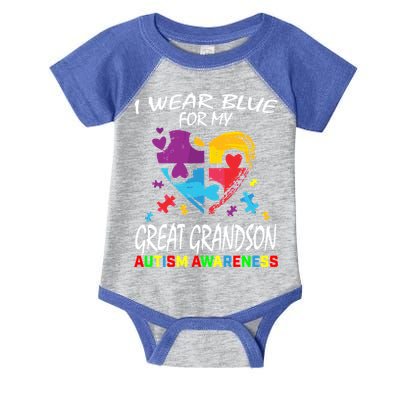 Grandma Grandpa Blue For My Great Grandson Autism Awareness Great Gift Infant Baby Jersey Bodysuit