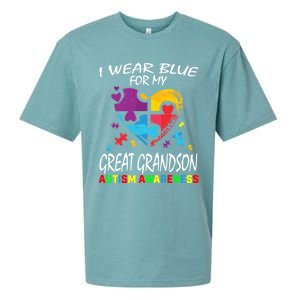 Grandma Grandpa Blue For My Great Grandson Autism Awareness Great Gift Sueded Cloud Jersey T-Shirt